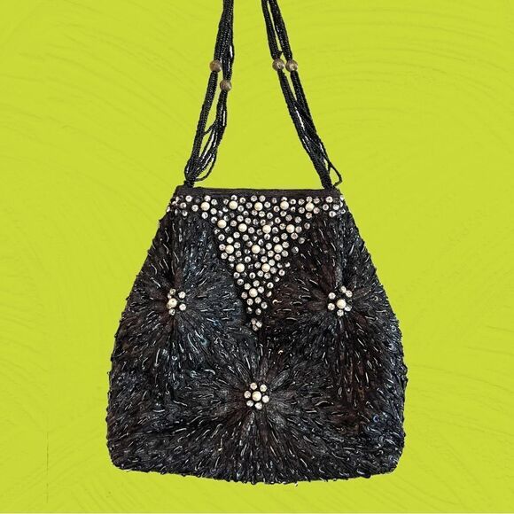 Vintage black beaded evening bag - Picture 2 of 9